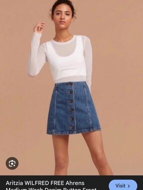 Wilfred Denim Button-Front Mini Skirt in Blue